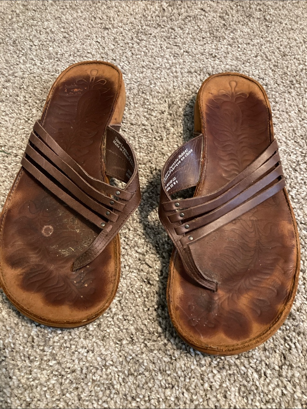 Olukai Brown Leather Slide Sandals